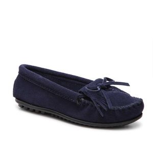 Minnetonka Navy Blue Kilty Suede Moccasin